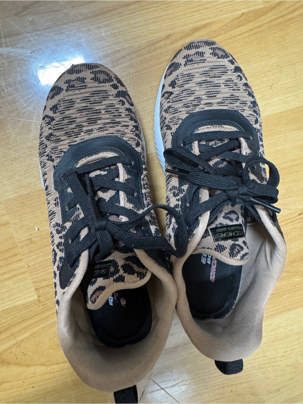 Skechers Leopard Knit Athletic Sneakers - Black & Tan
